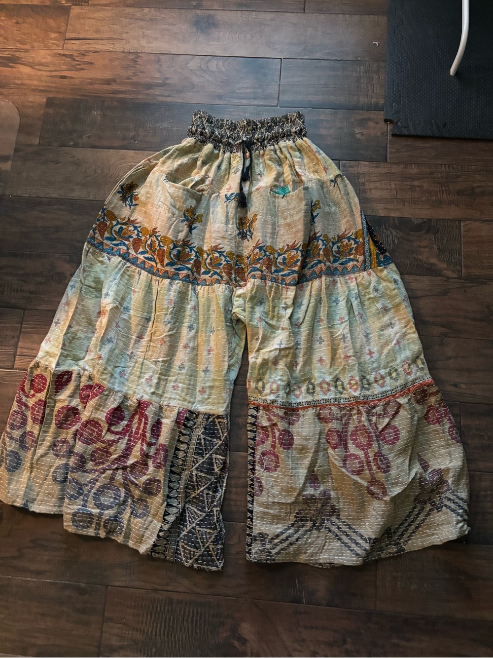 Kantha Bae Bohemian Patchwork Wide-Leg Skirt - Multicolor